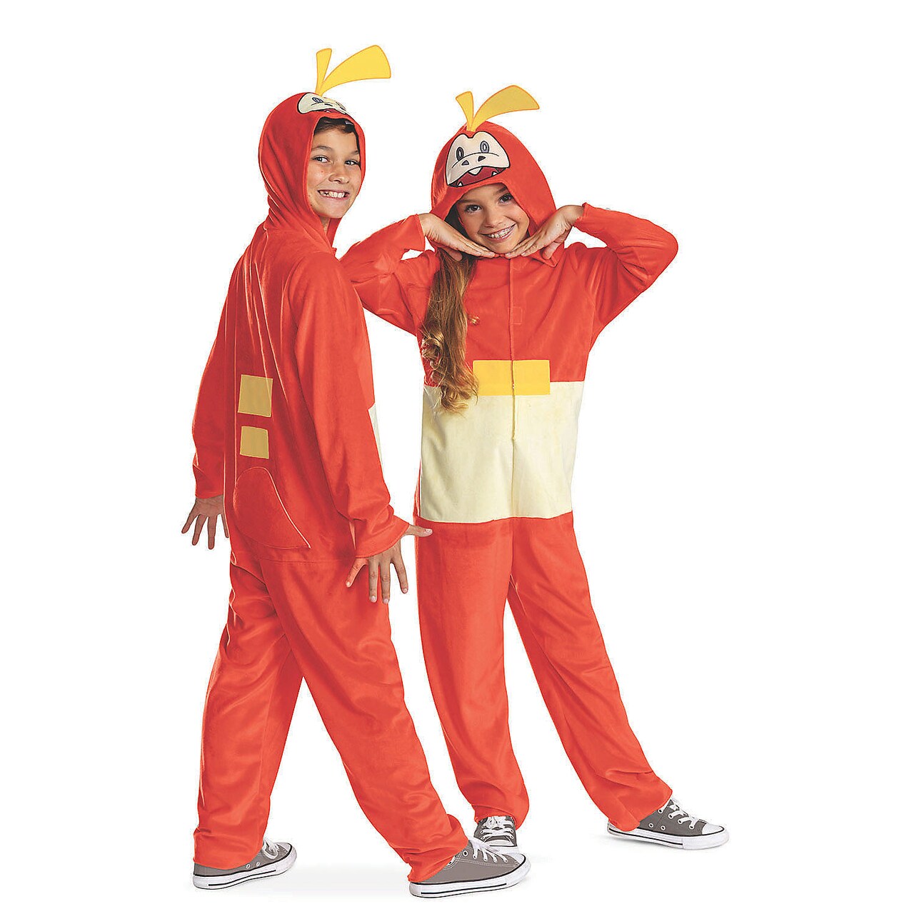Kids Classic Pokemon Fuecoco Hooded Jumpsuit Costume Red Fire Croc Outfit